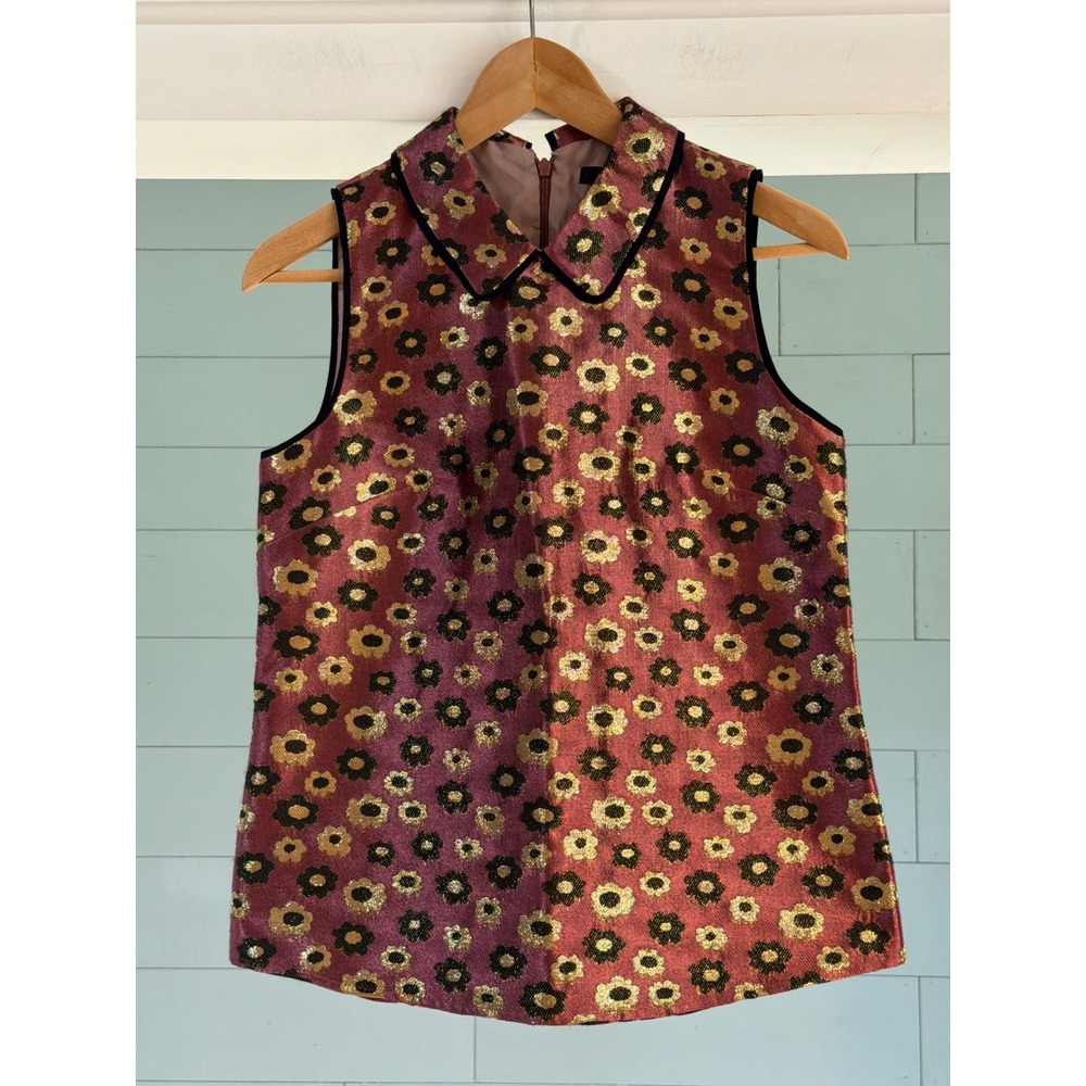 J.Crew Collection Pink Gold Metallic Floral Brocade Peter Pan Collar Top 2 Q3841